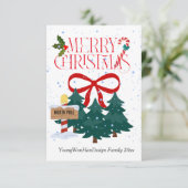 Gepersonaliseerde rode lint vrolijke kerst Kaart (Staand voorkant)