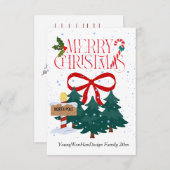 Gepersonaliseerde rode lint vrolijke kerst Kaart (Voorkant / Achterkant)