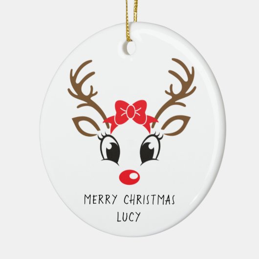 Gepersonaliseerde rode neus Rudolf Kerstversiering Keramisch Ornament (Links)