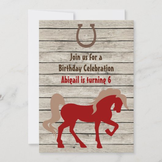 Gepersonaliseerde Rode Paard Rustiek Hout Verjaard Kaart (Voorkant)
