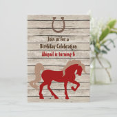 Gepersonaliseerde Rode Paard Rustiek Hout Verjaard Kaart (Staand voorkant)