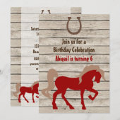 Gepersonaliseerde Rode Paard Rustiek Hout Verjaard Kaart (Voorkant / Achterkant)