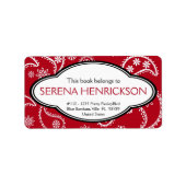 Gepersonaliseerde  rode Paisley Print Bookplate Etiket (Voorkant)