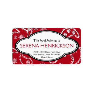Gepersonaliseerde  rode Paisley Print Bookplate Etiket