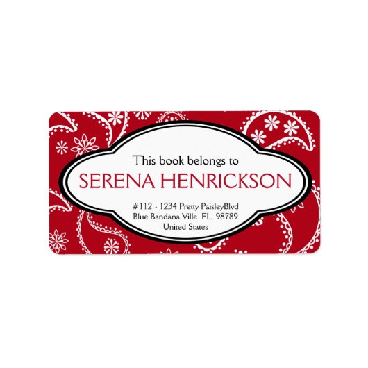 Gepersonaliseerde  rode Paisley Print Bookplate Etiket (Voorkant)