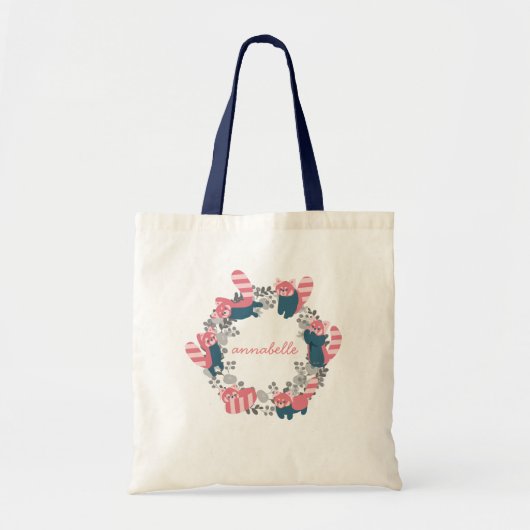 Gepersonaliseerde rode panda met bloemenkrans Canv Tote Bag (Voorkant)