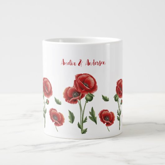 Gepersonaliseerde rode papavers Bloemen Grote Koffiekop (Voorkant)