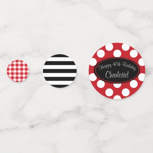 Gepersonaliseerde Rode Polka Dot Table Confetti (Achterkanten)