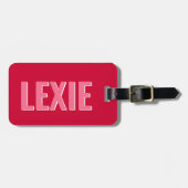 Gepersonaliseerde rode roze monogram schaduw bagagelabel (Voorkant horizontaal)