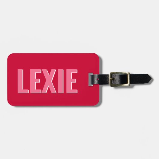 Gepersonaliseerde rode roze monogram schaduw bagagelabel (Voorkant horizontaal)