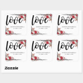 Gepersonaliseerde rode rozen en liefde bruiloft st vierkante sticker (Vel)