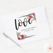 Gepersonaliseerde rode rozen en liefde bruiloft st vierkante sticker (Envelop)