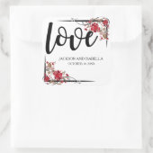 Gepersonaliseerde rode rozen en liefde bruiloft st vierkante sticker (Tas)