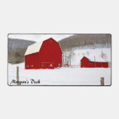 Gepersonaliseerde rode schuren in besneeuwde Boerd Bureaumat (Voorkant)