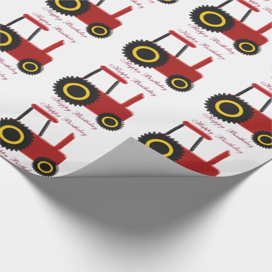 Gepersonaliseerde Rode Tractor Birthday Cadeaupapier (Hoek)
