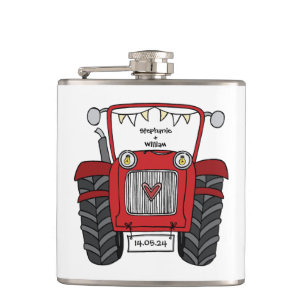 Gepersonaliseerde rode tractor land bruiloft cadea heupfles
