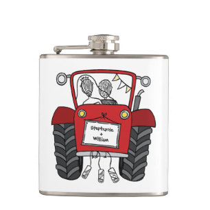 Gepersonaliseerde rode tractor land bruiloft cadea heupfles