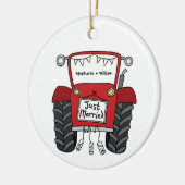 Gepersonaliseerde rode tractor land bruiloft cadea keramisch ornament (Links)