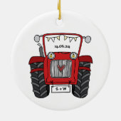 Gepersonaliseerde rode tractor land bruiloft cadea keramisch ornament (Achterkant)