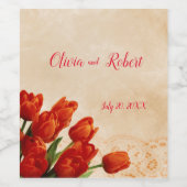 Gepersonaliseerde rode tulpen op kant achtergrond wijn etiket (Enkel label)