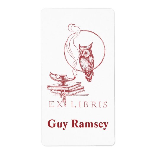 Gepersonaliseerde  Rode Uil Bookplate Etiket (Voorkant)