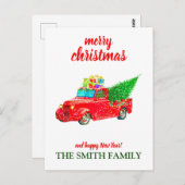 Gepersonaliseerde  Rode Vrachtwagen Kerstmis Briefkaart (Voorkant / Achterkant)