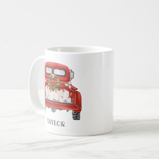 Gepersonaliseerde  Rode Vrachtwagen Kerstmis Koffiemok (Voorkant links)