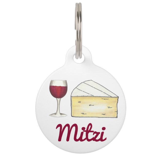 Gepersonaliseerde rode wijn Brie Cheese Food Pet L Huisdierpenning (Voorkant)