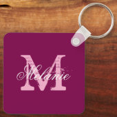 Gepersonaliseerde rode wijn kleur naam monogram sl sleutelhanger (Achterkant)