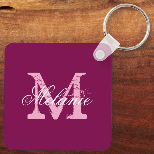 Gepersonaliseerde rode wijn kleur naam monogram sl sleutelhanger (Achterkant)