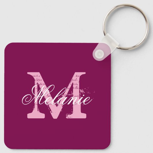 Gepersonaliseerde rode wijn kleur naam monogram sl sleutelhanger (Achterkant)