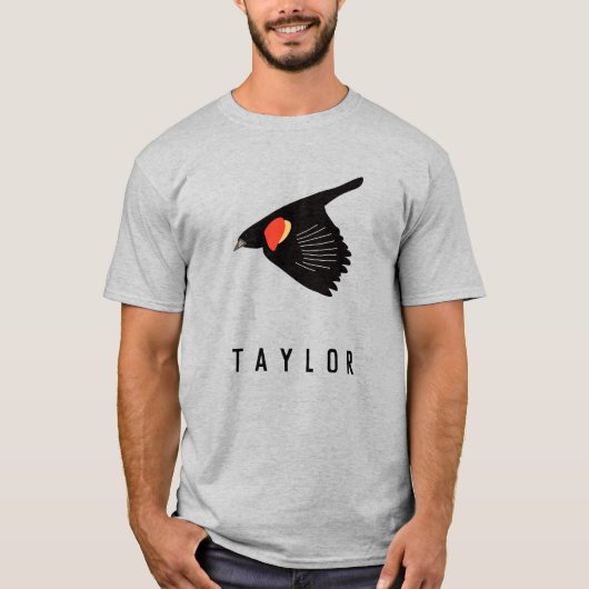 Gepersonaliseerde Rode-Winged Blackbird in vlucht T-shirt (Voorkant)