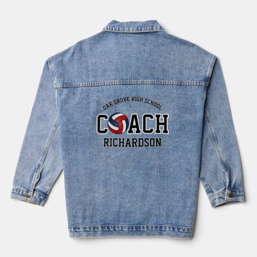 Gepersonaliseerde rode, witte & blauwe volleybal c denim jacket (Achterkant)