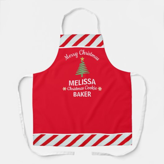 Gepersonaliseerde rode & witte Candy Cane Kerstmis Schort (Voorkant)