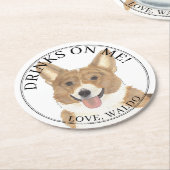 Gepersonaliseerde Rode & Witte Corgi Hond bruiloft Ronde Kartonnen Onderzetter (Gebogen)