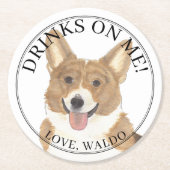 Gepersonaliseerde Rode & Witte Corgi Hond bruiloft Ronde Kartonnen Onderzetter (Voorkant)