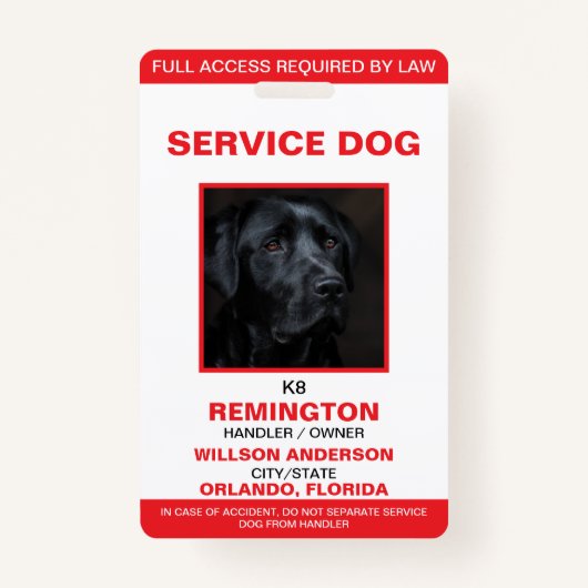 Gepersonaliseerde Rode Witte Dienst Hond Foto-ID Badge (Voorkant)