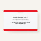 Gepersonaliseerde Rode Witte Dienst Hond Foto-ID Badge (Achterkant)