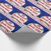 Gepersonaliseerde rode witte en blauwe Baseball Gi Cadeaupapier (Hoek)