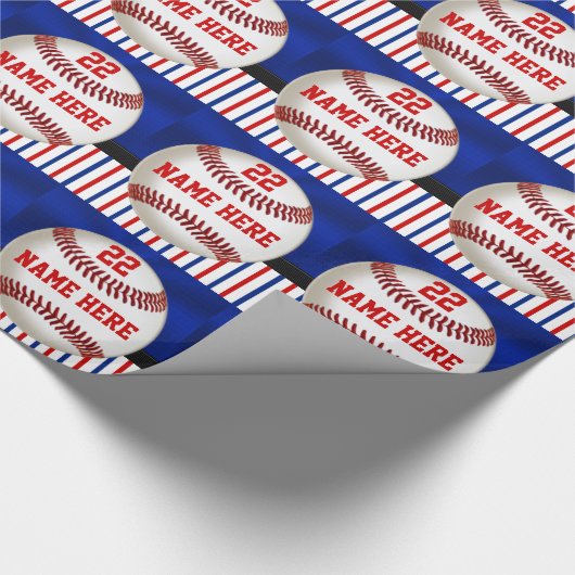 Gepersonaliseerde rode witte en blauwe Baseball Gi Cadeaupapier (Hoek)