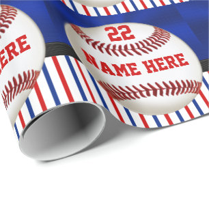 Gepersonaliseerde rode witte en blauwe Baseball Gi Cadeaupapier