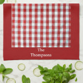 Gepersonaliseerde rode & witte Gingham Check Theedoek (Gevouwen)