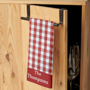 Gepersonaliseerde rode & witte Gingham Check Theedoek