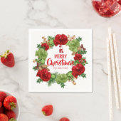 Gepersonaliseerde rode witte krans vrolijke kerst servet (Insitu)