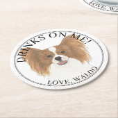 Gepersonaliseerde Rode & Witte Papillon Hond bruil Ronde Kartonnen Onderzetter (Gebogen)