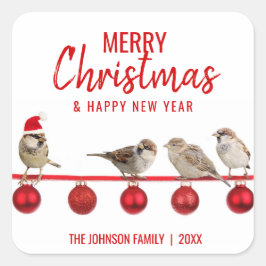 Gepersonaliseerde RODE WITTE VROLIJKE KERSTMussen Vierkante Sticker