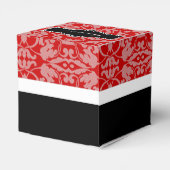 Gepersonaliseerde Rode Zwart & Wit Damask Hart Box Bedankdoosjes (Achterkant)