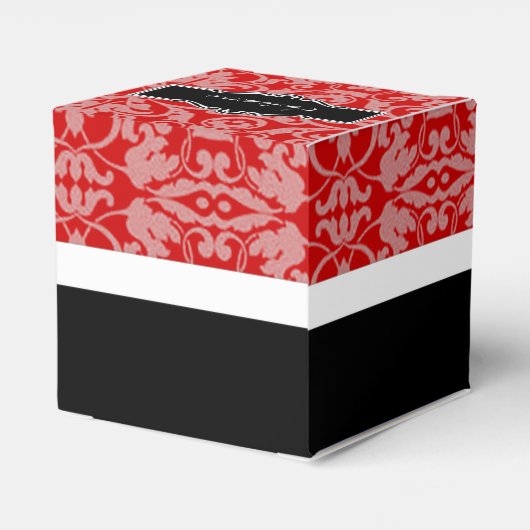 Gepersonaliseerde Rode Zwart & Wit Damask Hart Box Bedankdoosjes (Achterkant)