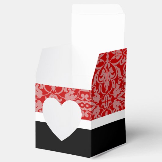 Gepersonaliseerde Rode Zwart & Wit Damask Hart Box Bedankdoosjes (Geopend)