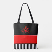 Gepersonaliseerde rode, zwart-wit-gestreepte Canva Tote Bag (Achterkant)